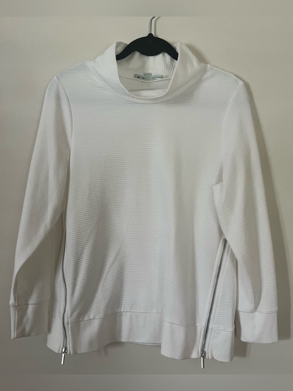 Cleo White Ribbed Funnel Neck Sweater with Side Zippers